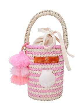 Squeeze De Citron Pink Woven Mini Bucket Bag with Tassel